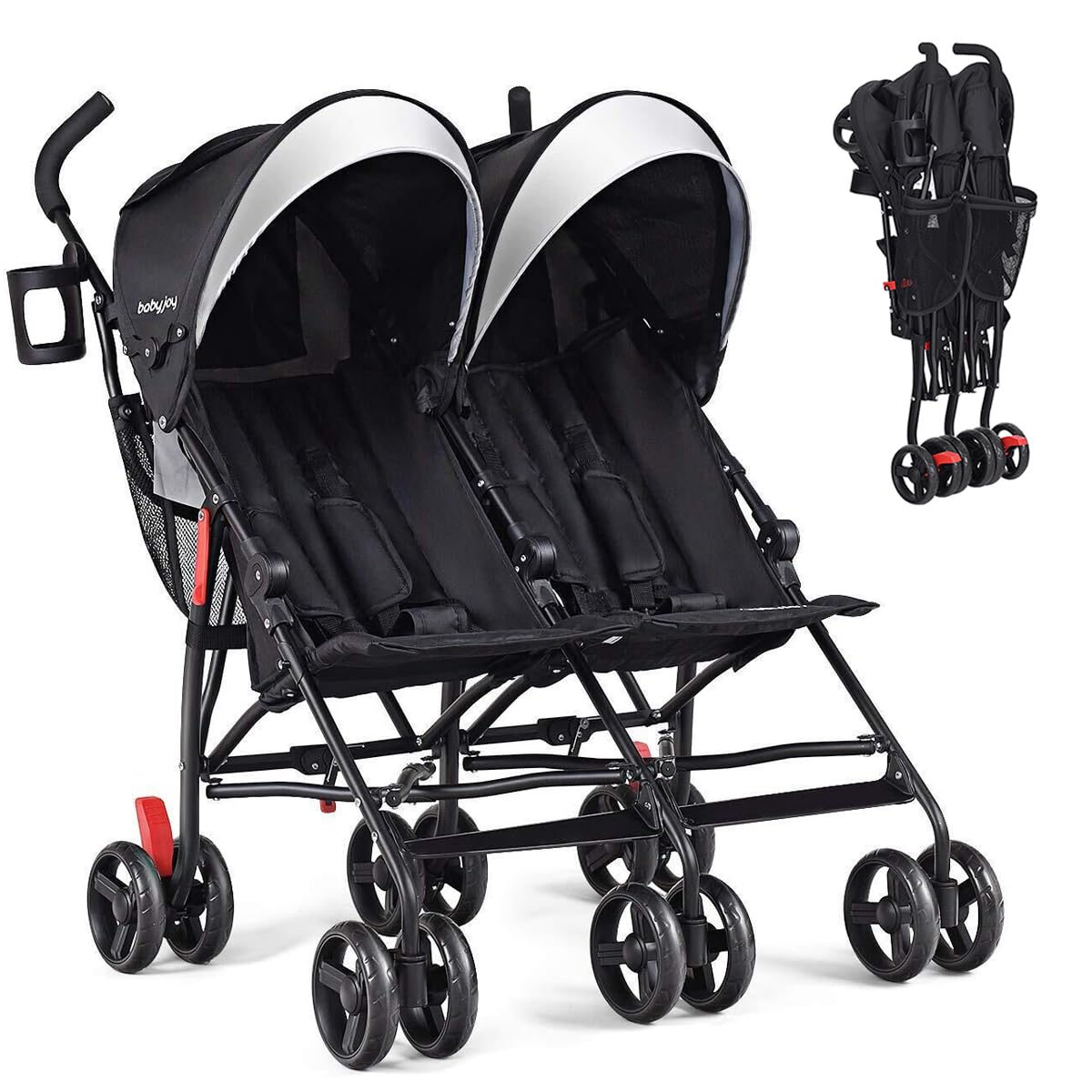 BABY JOY Double Umbrella Stroller, Lightweight Travel Side by Side Twin Stroller