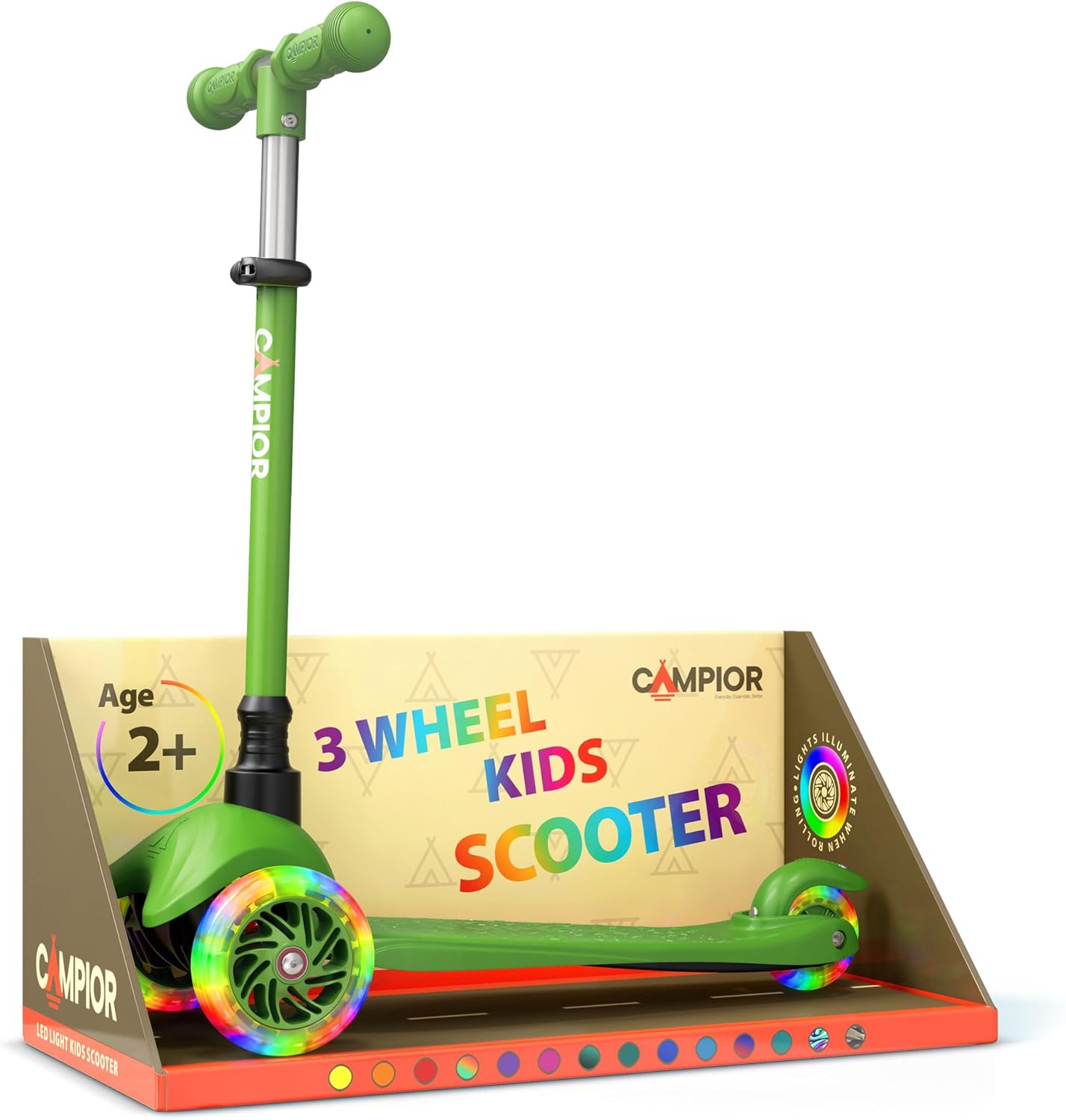 Green Mini 3 Wheel Scooter for Kids – Lean-to-Steer with LED Light-Up Wheels